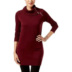 1/4 Zip Front Cowl Tunic Sweater Purple M