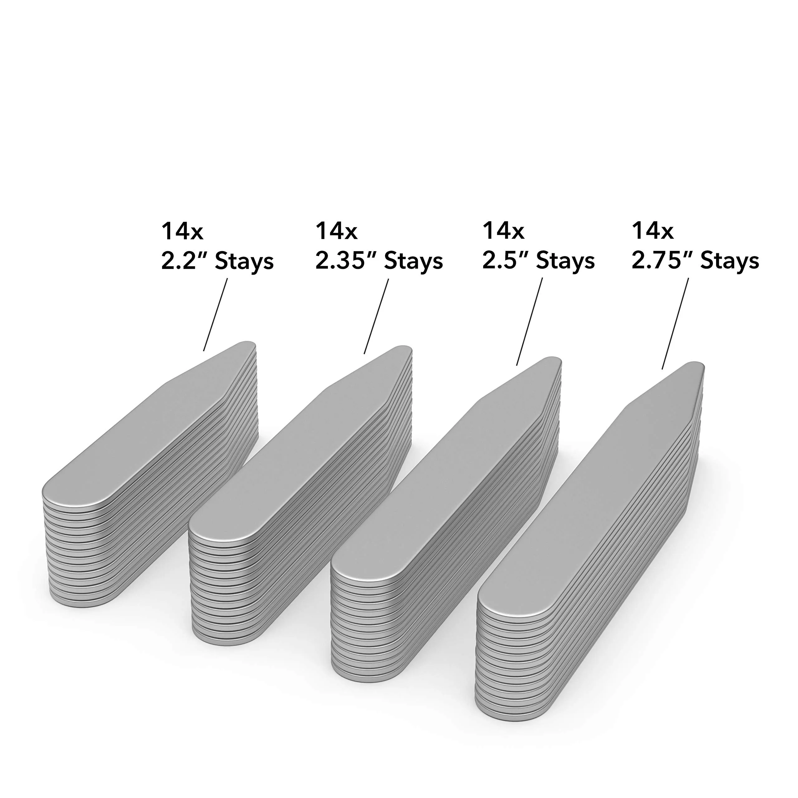 56 Metal Collar Stays for Men in a Divided Box - 4 Sizes by Moulet