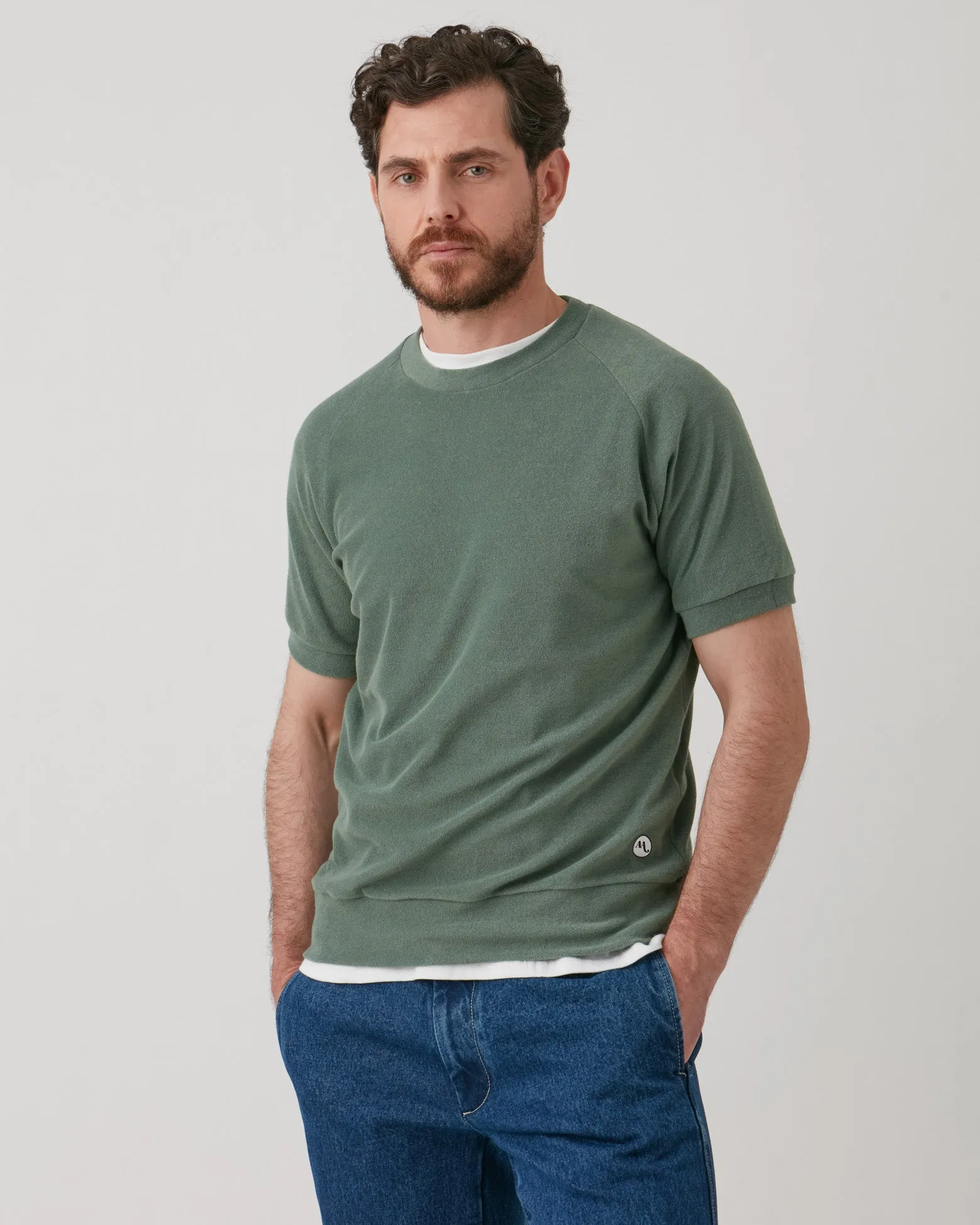AAGAMENNONE GREEN TERRY COTTON T-SHIRT