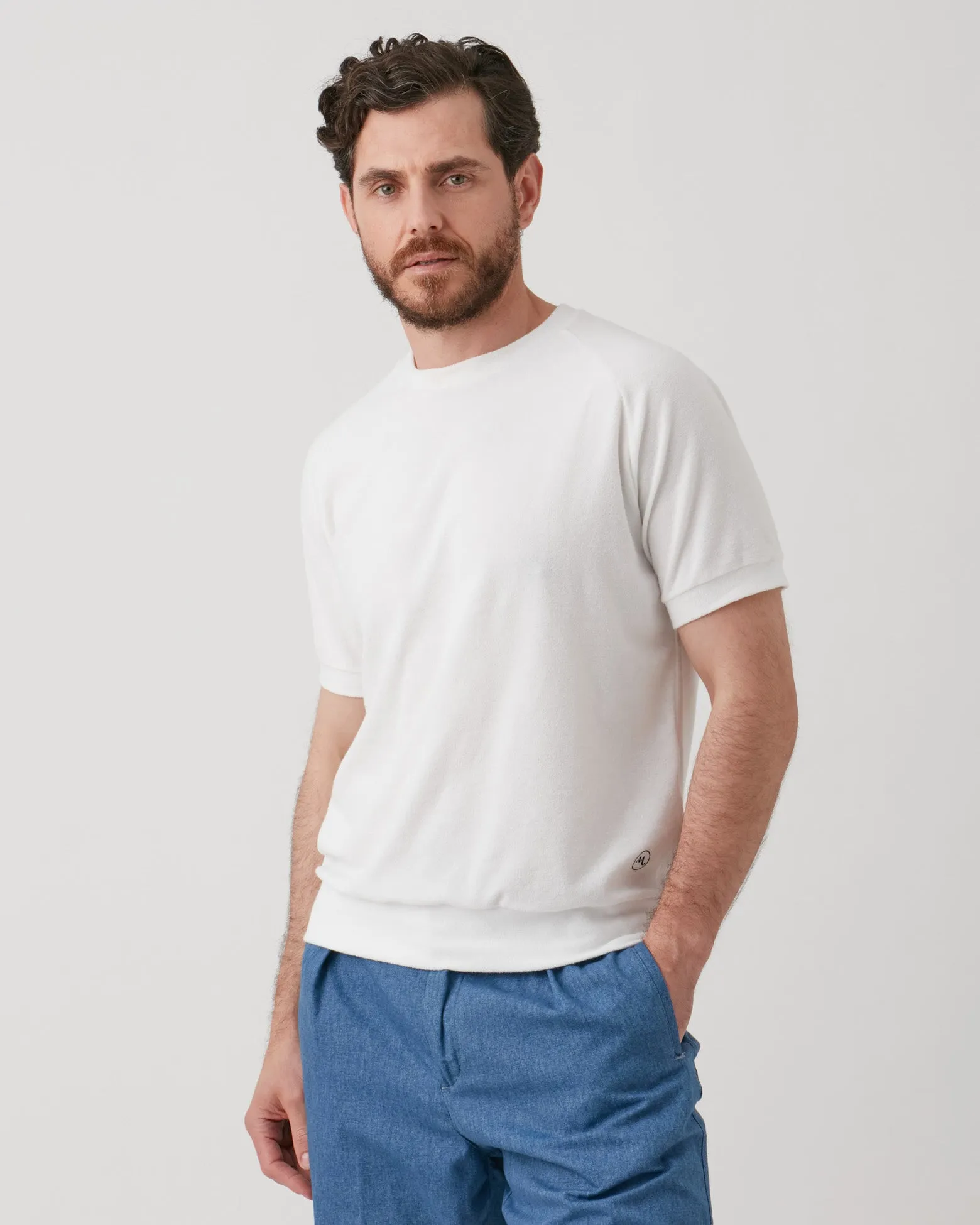 AAGAMENNONE WHITE TERRY COTTON T-SHIRT