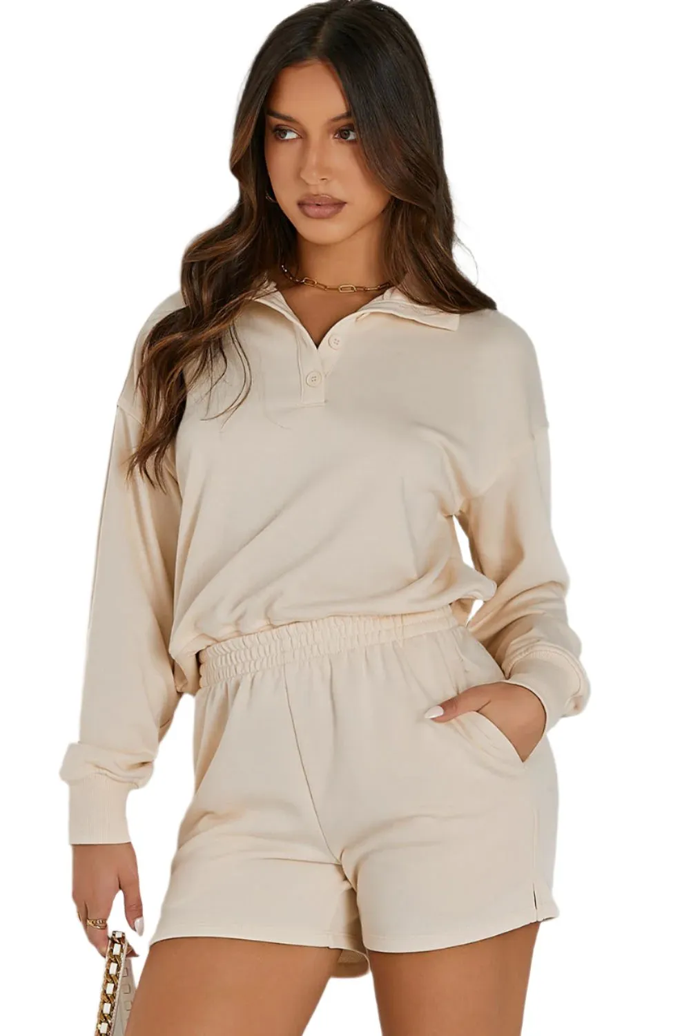 April High Neck Henley Top and Short Set