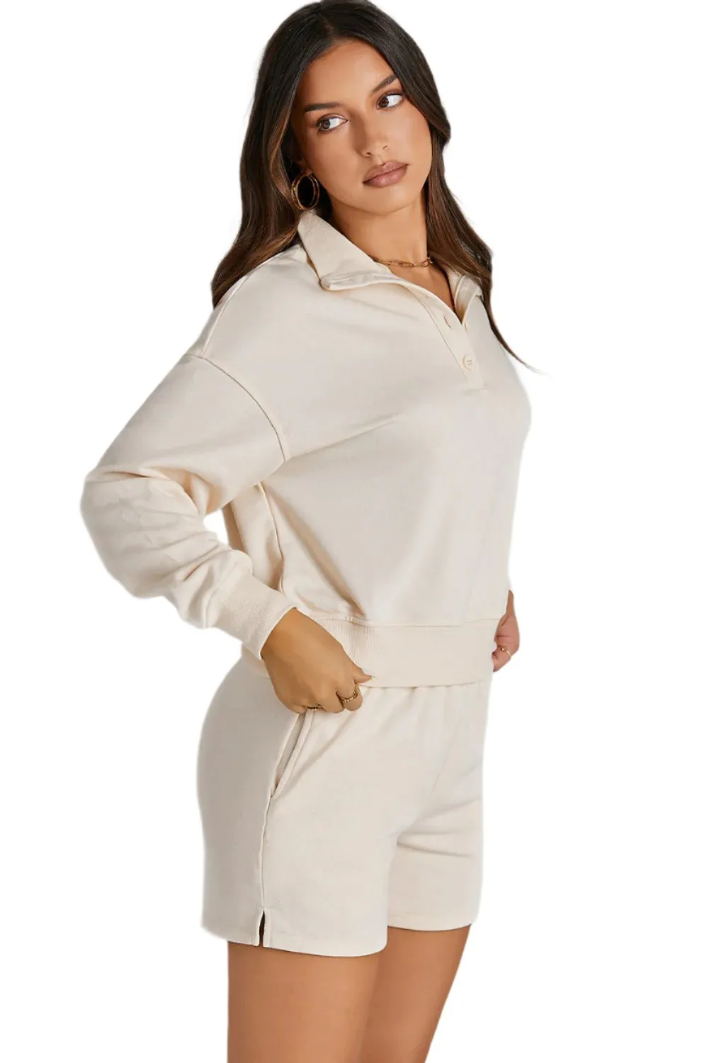 April High Neck Henley Top and Short Set