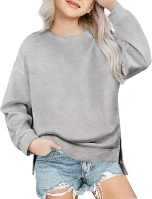 Arshiner Girls Crewneck Sweatshirt Long Sleeve Pullover Tops Drop Shoulder Sweatshirts Side Split for 5-14 Years