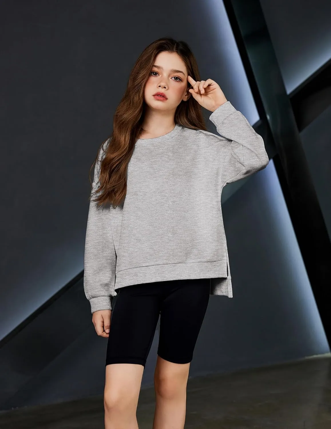 Arshiner Girls Crewneck Sweatshirt Long Sleeve Pullover Tops Drop Shoulder Sweatshirts Side Split for 5-14 Years