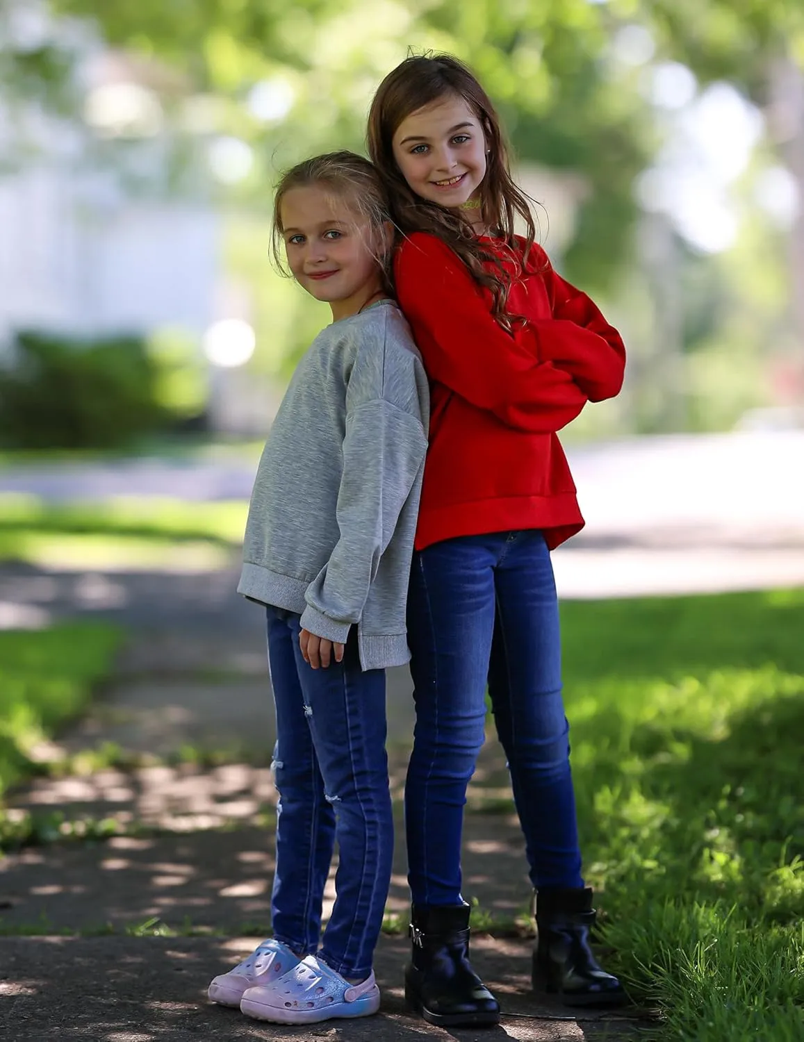 Arshiner Girls Crewneck Sweatshirt Long Sleeve Pullover Tops Drop Shoulder Sweatshirts Side Split for 5-14 Years