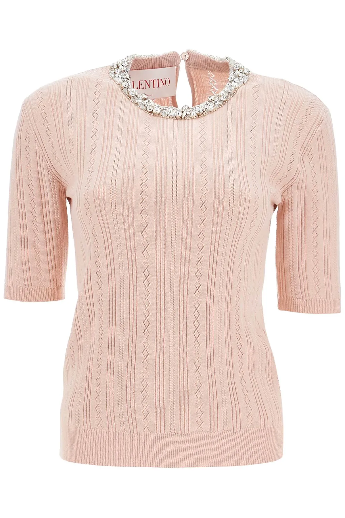 beige vertical striped slim fit short sleeve sweater 6B3KC63J96E NUDE