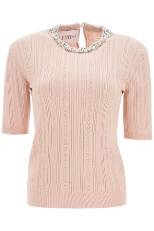 beige vertical striped slim fit short sleeve sweater 6B3KC63J96E NUDE