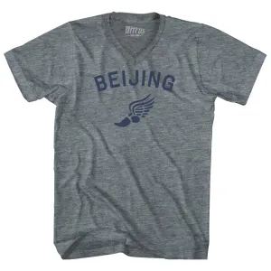 Beijing Running Track Winged Foot Tri-Blend V-neck Womens Junior Cut T-shirt