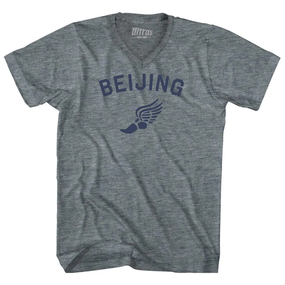 Beijing Running Track Winged Foot Tri-Blend V-neck Womens Junior Cut T-shirt