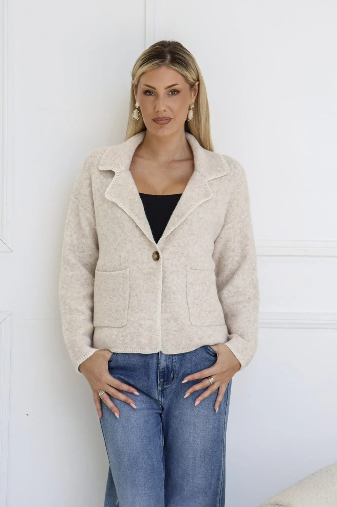 Blanket Stitch Short Jacket - Natural