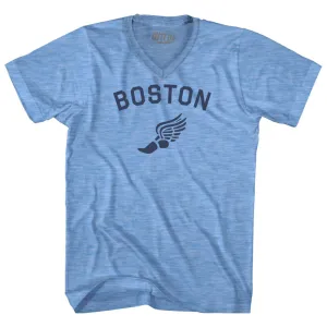 Boston Running Track Winged Foot Adult Tri-Blend V-neck T-shirt