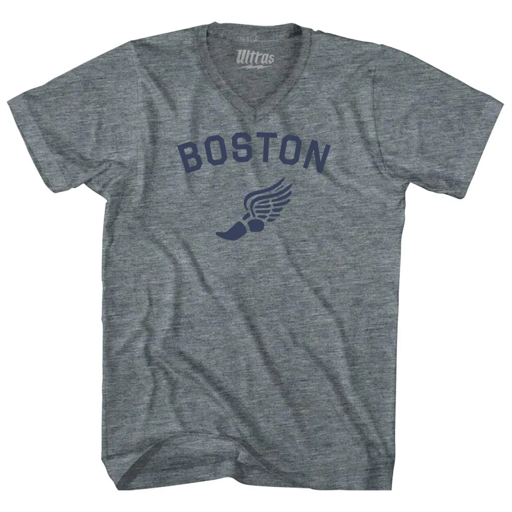 Boston Running Track Winged Foot Tri-Blend V-neck Womens Junior Cut T-shirt