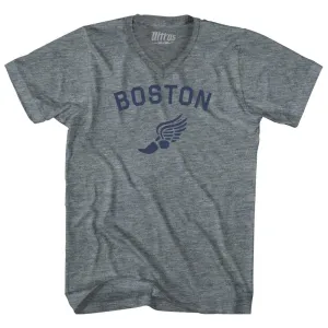 Boston Running Track Winged Foot Tri-Blend V-neck Womens Junior Cut T-shirt