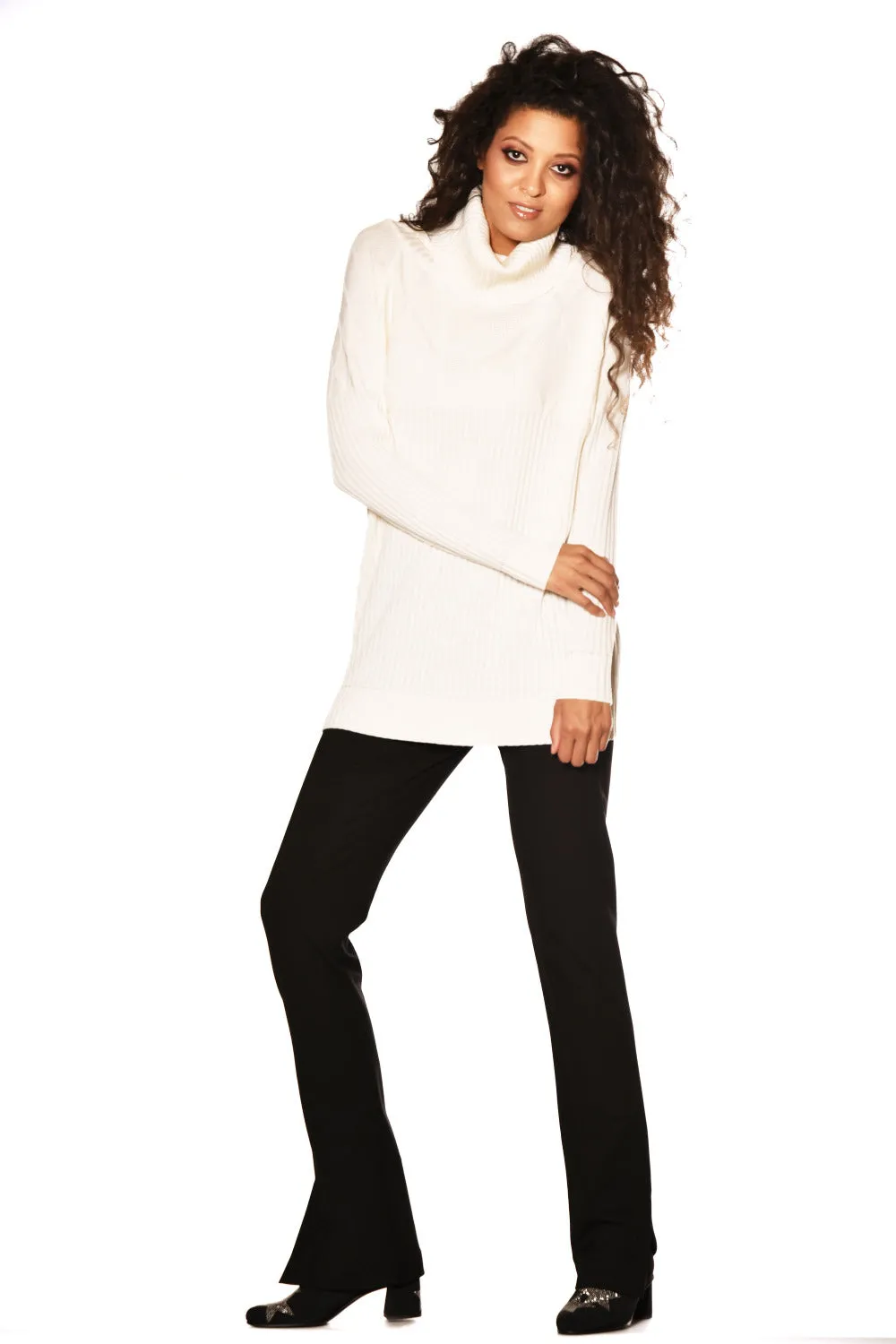 Cable & Rib Spliced Sweater - Ice Blue 100% Merino