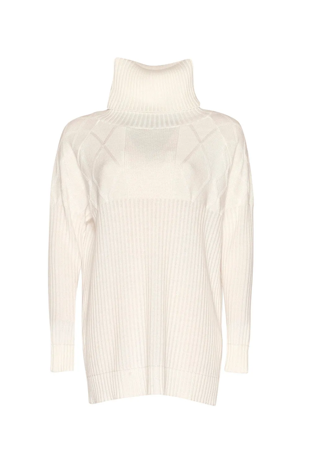 Cable & Rib Spliced Sweater - Ice Blue 100% Merino
