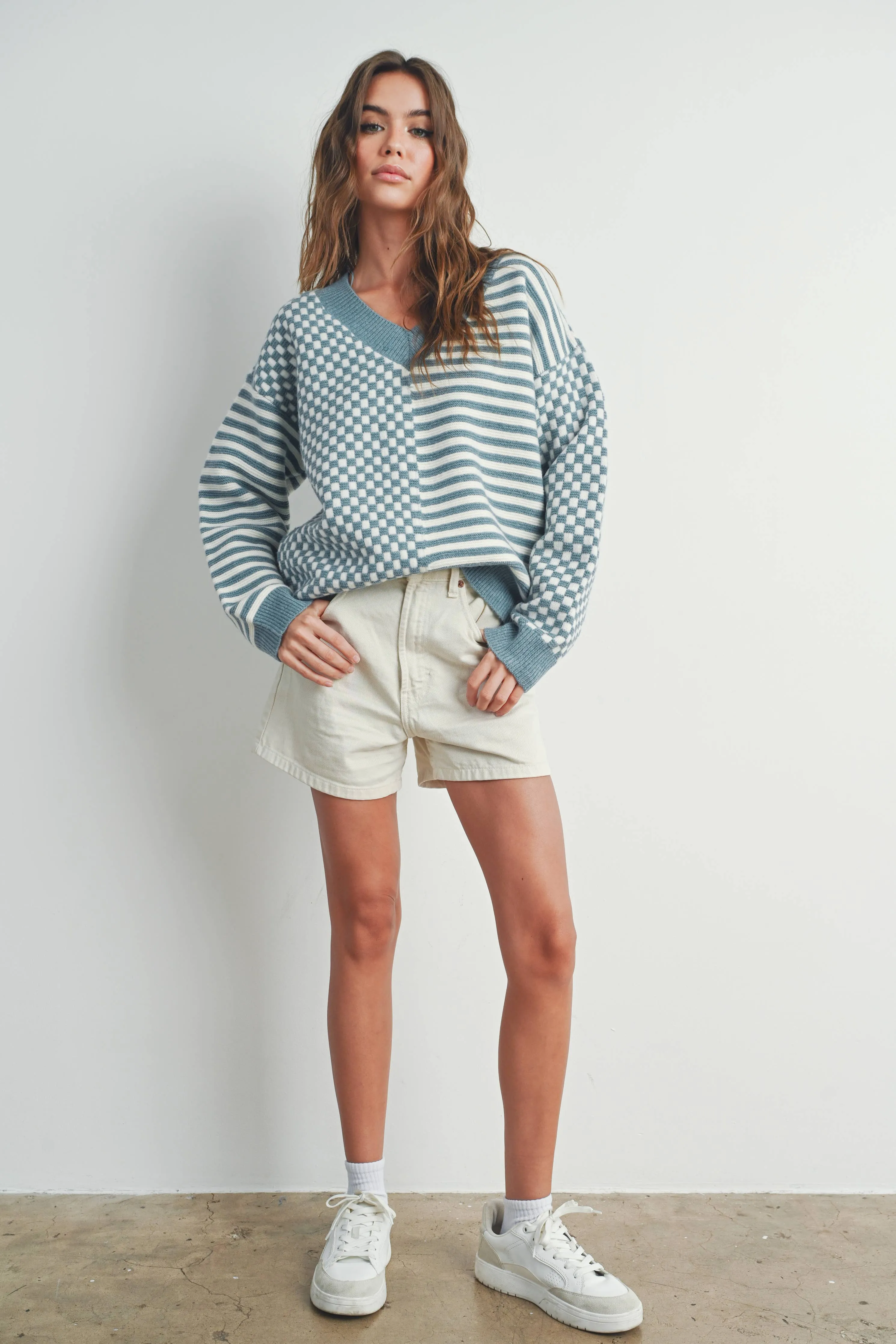 Checker Sweater- Blue