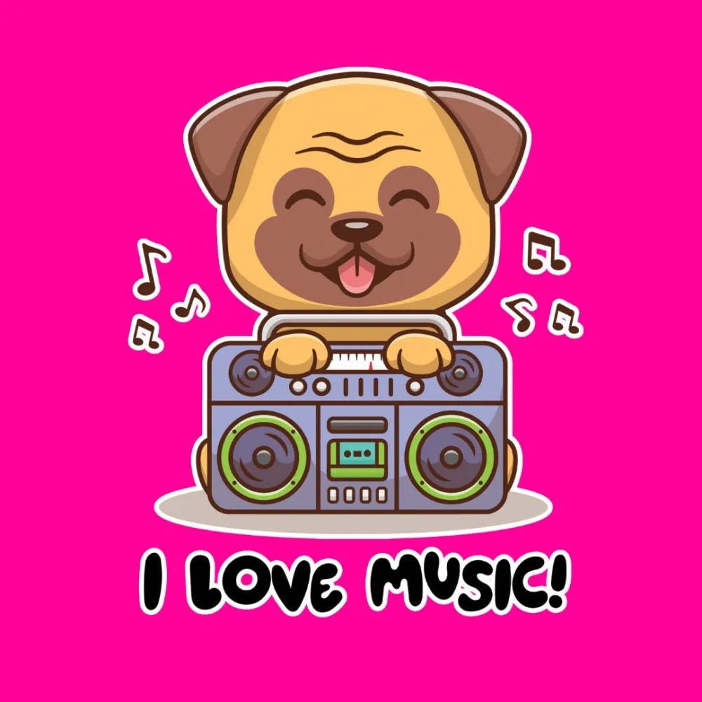 Cheeku I Love Music Graphic Cotton T Shirt for Dogs and Cats (Fuschia)