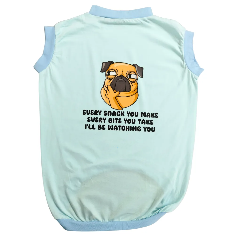 Cheeku I'll Be Watching You Graphic Cotton T Shirt for Dogs and Cats (Sky Blue)