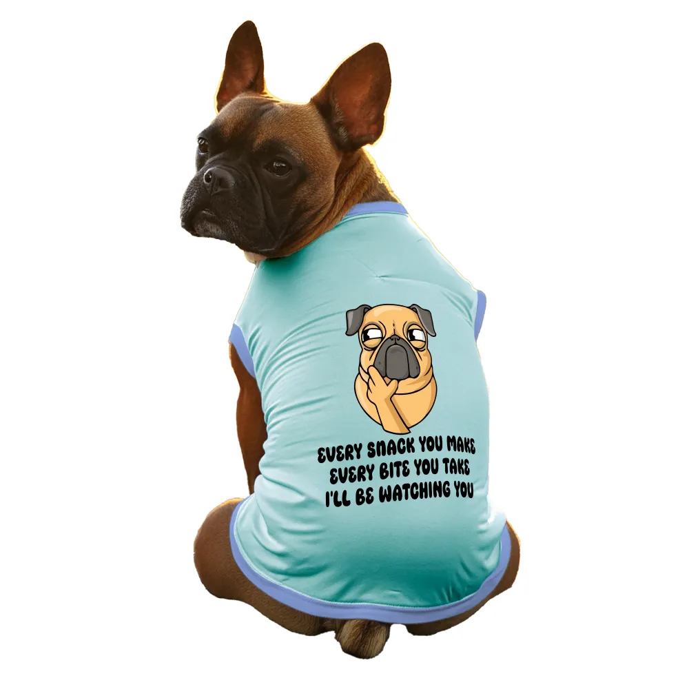 Cheeku I'll Be Watching You Graphic Cotton T Shirt for Dogs and Cats (Sky Blue)