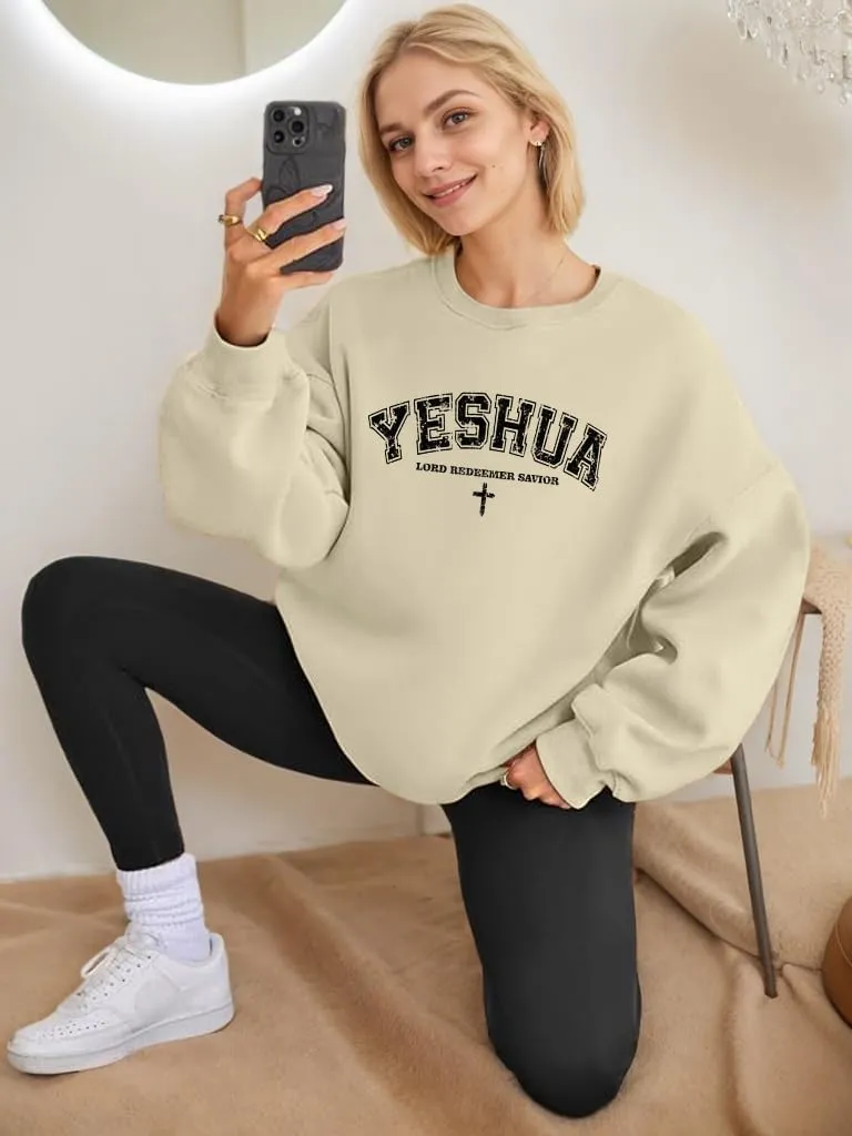 Christian Oversized Sweatshirts for Women Yeshua Lord Redeemer Savior Graphic Pullover Top Casual Loose Fit Outfits