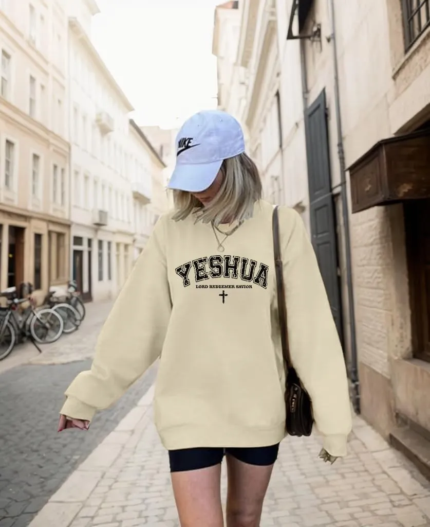 Christian Oversized Sweatshirts for Women Yeshua Lord Redeemer Savior Graphic Pullover Top Casual Loose Fit Outfits