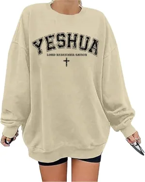 Christian Oversized Sweatshirts for Women Yeshua Lord Redeemer Savior Graphic Pullover Top Casual Loose Fit Outfits