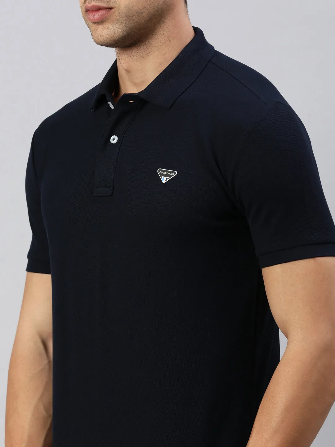 Classic Polo Men's Half Sleeve Navy Blue Polo Neck Slim Fit Solid T-Shirt | PRM - 797 A SF P