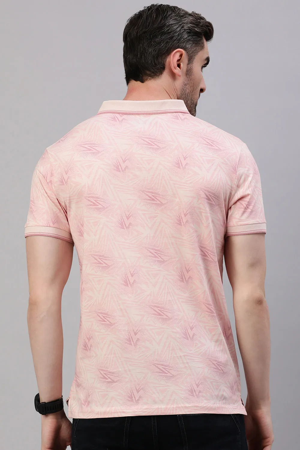 Classic Polo Men's Half Sleeve Peach Polo Neck Slim Fit All Over Print T-Shirt | BELLO - 319 A SF P