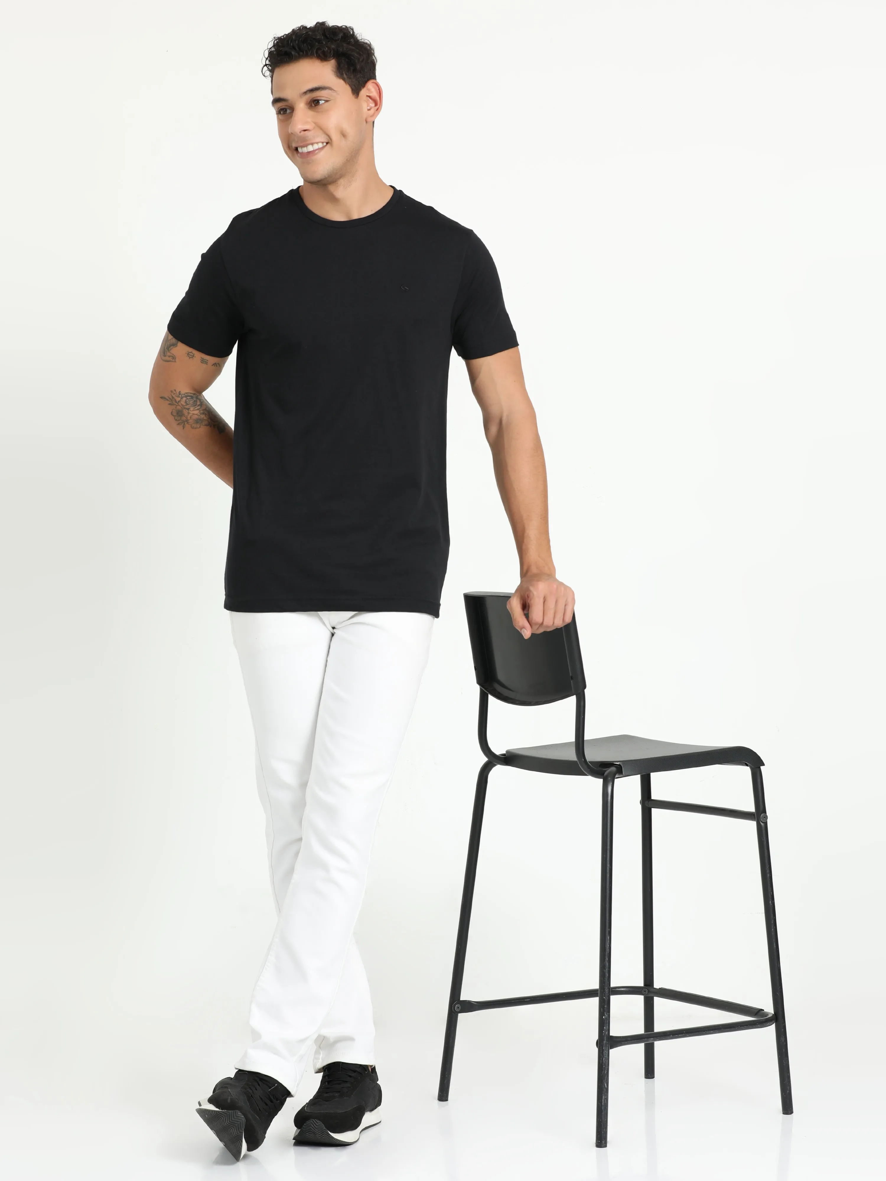 Classic Polo Men's Solid Black Cotton Half Sleeve T-Shirt | TOY-ARDOR BLACK SF C