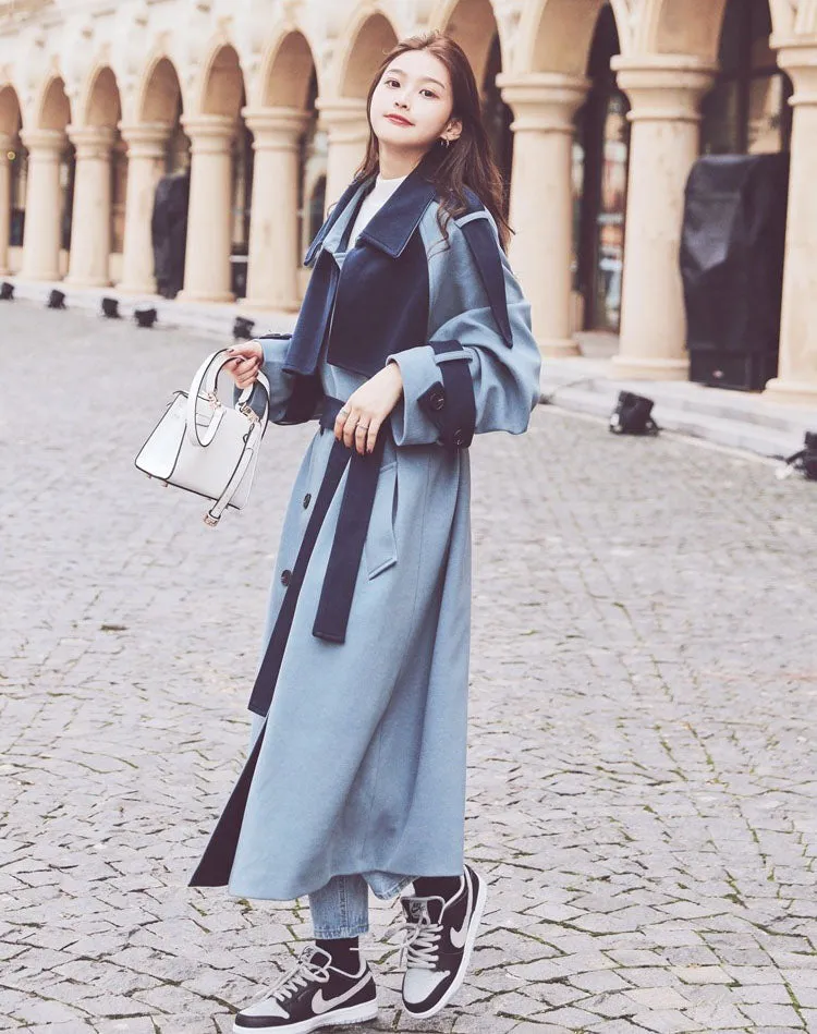 Color Contrast Woolen Goddess Fan Women's Coat