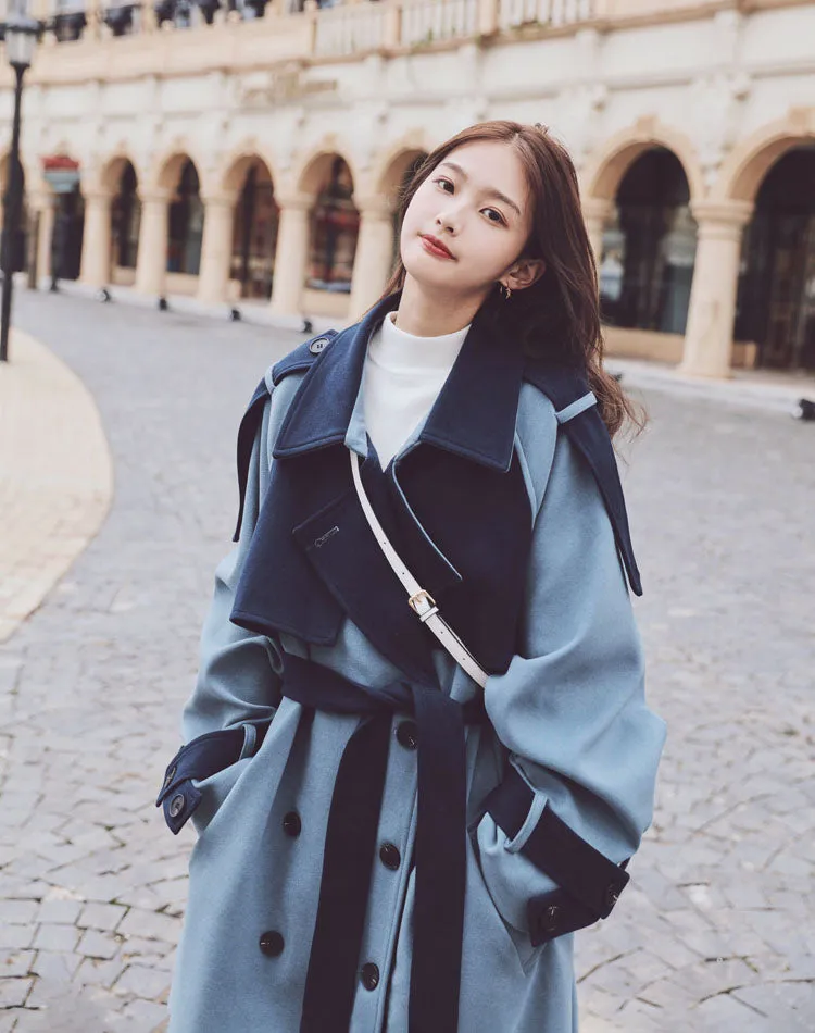 Color Contrast Woolen Goddess Fan Women's Coat