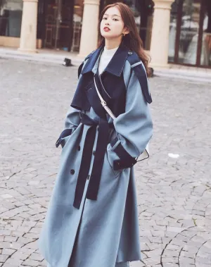 Color Contrast Woolen Goddess Fan Women's Coat