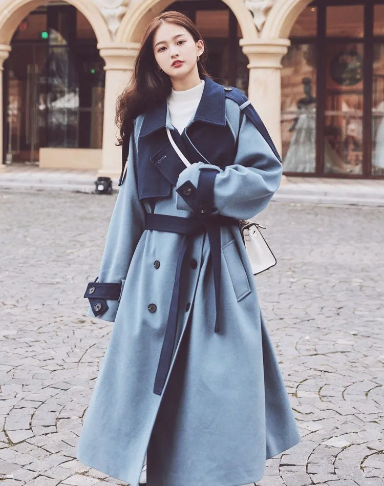 Color Contrast Woolen Goddess Fan Women's Coat