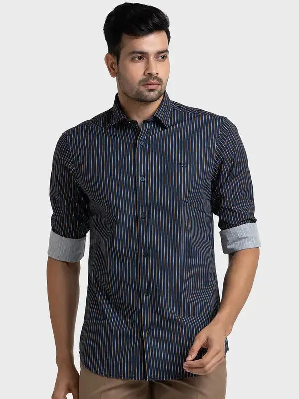 Colorplus Men Blue Printed Tailored Fit Cotton Casual Shirt