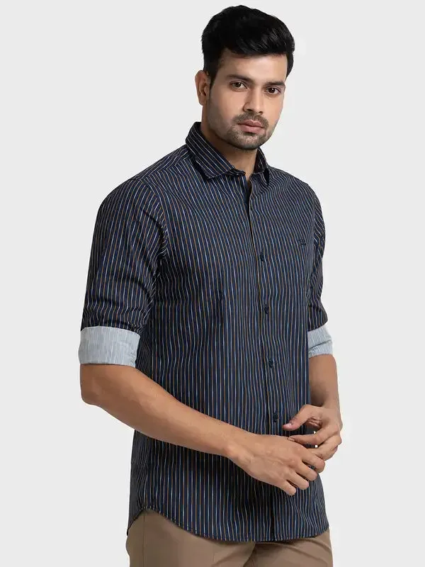 Colorplus Men Blue Printed Tailored Fit Cotton Casual Shirt