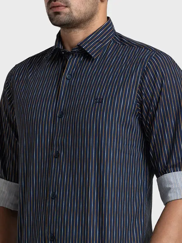 Colorplus Men Blue Printed Tailored Fit Cotton Casual Shirt