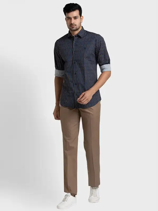 Colorplus Men Blue Printed Tailored Fit Cotton Casual Shirt
