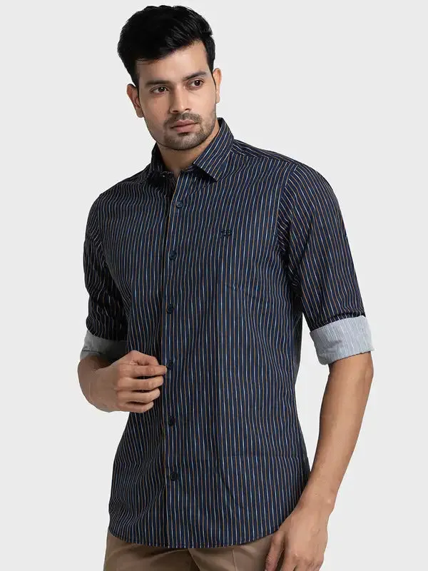 Colorplus Men Blue Printed Tailored Fit Cotton Casual Shirt