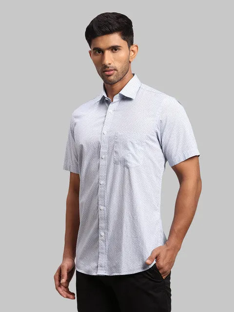 Colorplus Men Blue Printed Tailored Fit Cotton Shirt