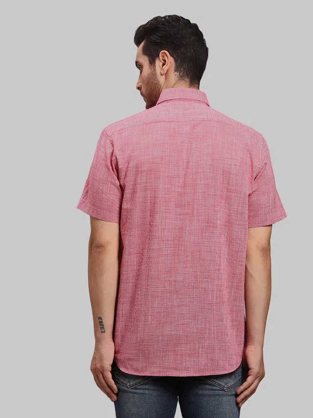 Colorplus Men Red Checkered Tailored Fit Half Sleeve Spread Collar Shirt