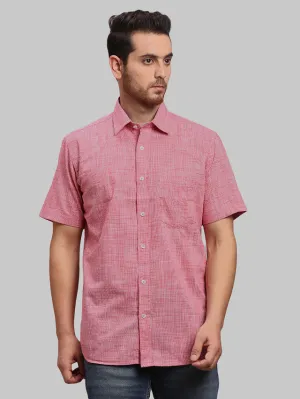 Colorplus Men Red Checkered Tailored Fit Half Sleeve Spread Collar Shirt