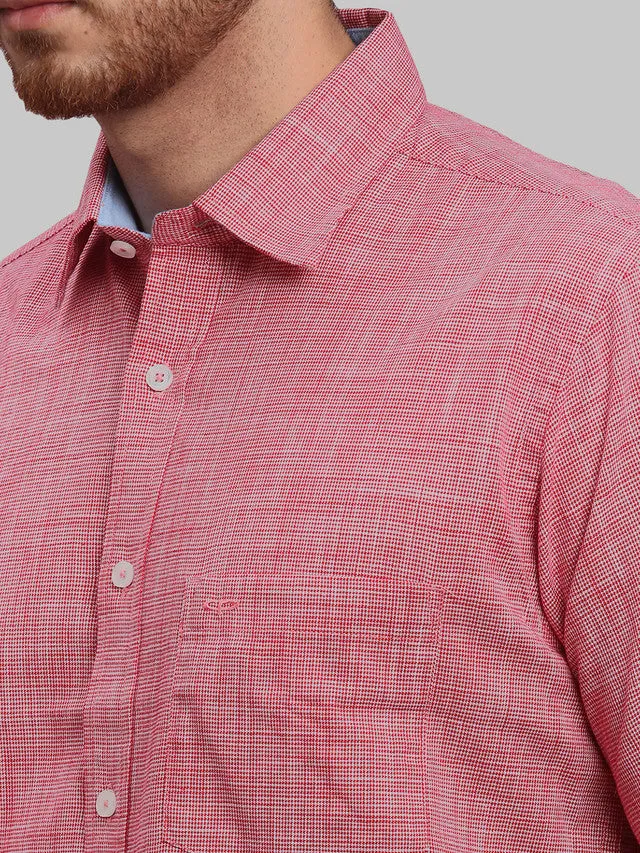 Colorplus Men Red Checkered Tailored Fit Half Sleeve Spread Collar Shirt