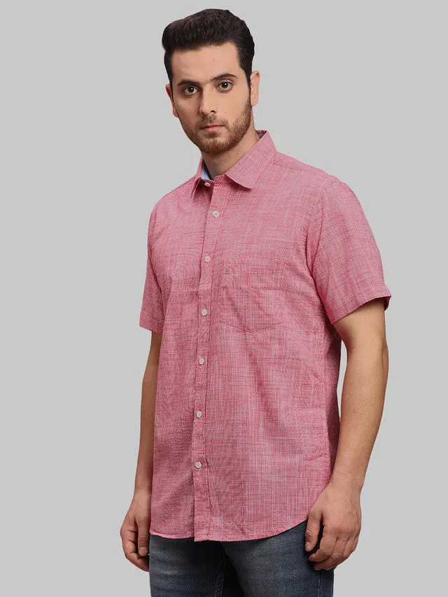 Colorplus Men Red Checkered Tailored Fit Half Sleeve Spread Collar Shirt