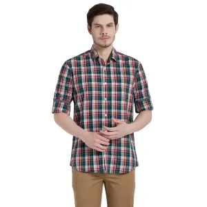 ColorPlus Men Red Checks Tailored Fit Cotton Full Sleeve Shirt