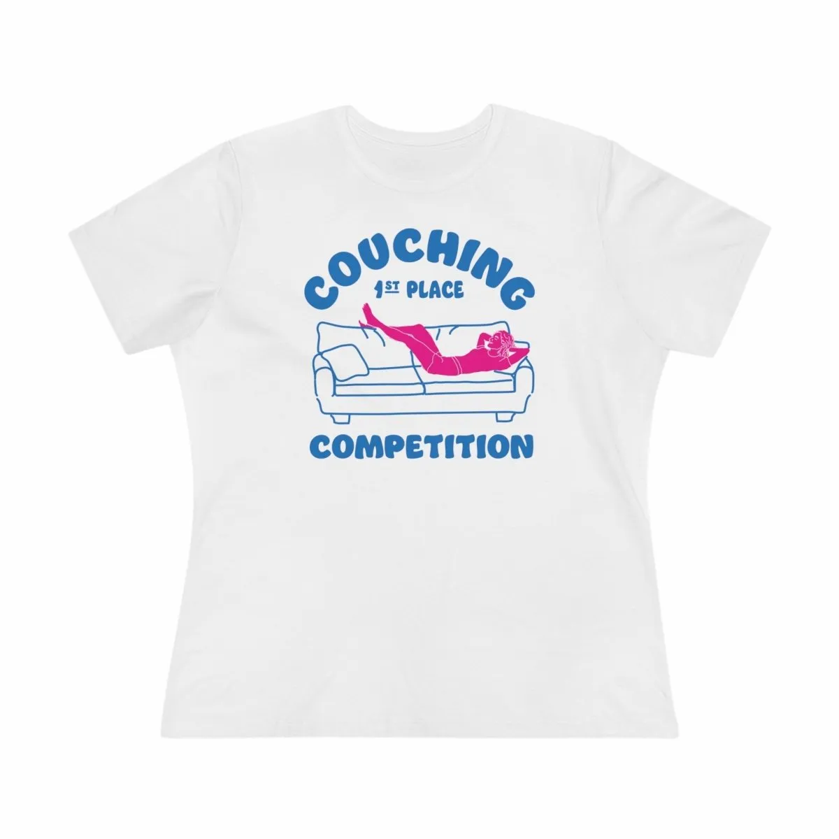 Couching Women's Premium Relaxed Fit T-Shirt, Recharge Competition, Inspire Relaxation, Weekend, Couch Potato