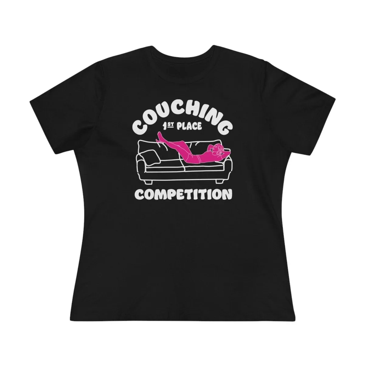 Couching Women's Premium Relaxed Fit T-Shirt, Recharge Competition, Inspire Relaxation, Weekend, Couch Potato