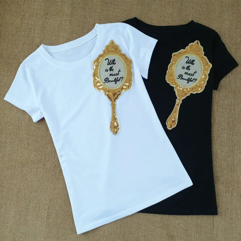 Crystal Mirror Print Short Sleeves Slim T-shirt