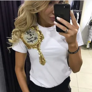 Crystal Mirror Print Short Sleeves Slim T-shirt