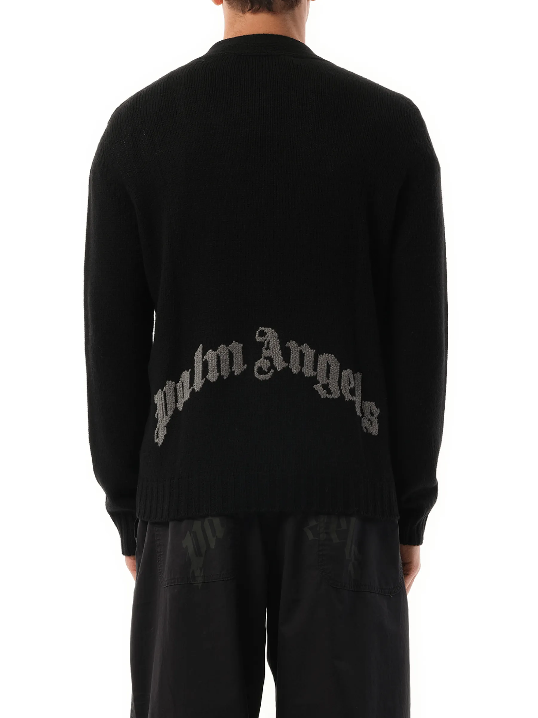 Curved Logo Cardigan in Black/Grey