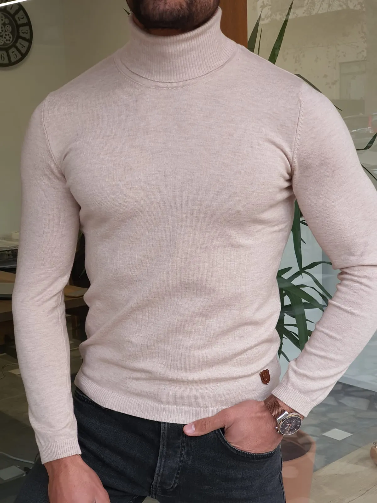 Ed Slim Fit Beige Turtleneck
